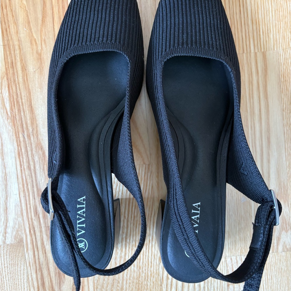 Vivaia Black Knit Slingback Mules - Comfortable Everyday Heels